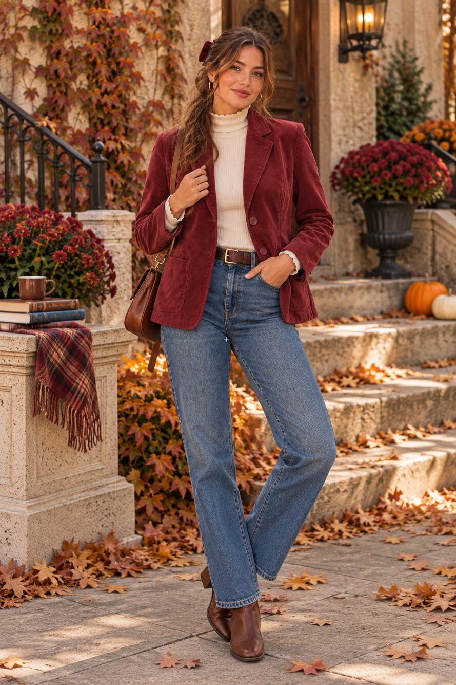 Counterparts Vintage Corduroy Blazer Women 12 Burgundy Wine Stretch Jacket